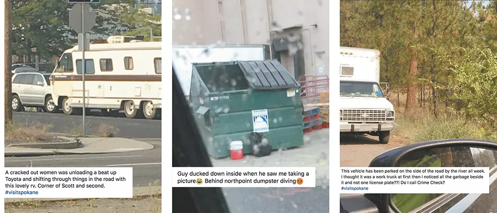 Pictures and captions like these litter the Spokane Tweaker Blast Facebook page. Others feature live footage of people alleged to be drug users.