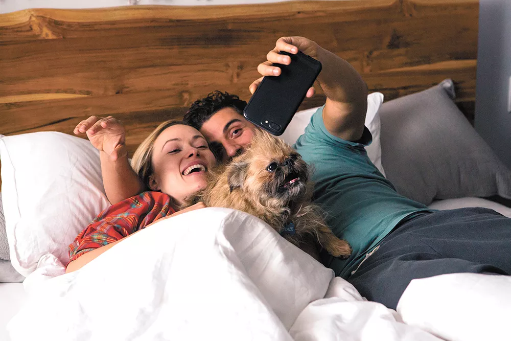 Olivia Wilde and Oscar Isaac are self(ie)-obsessed bores in Life Itself. Also pictured: Their dog F---face.