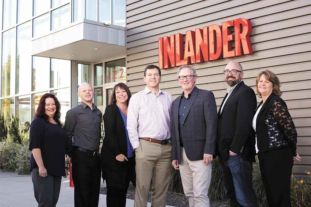 The Inlander's management team (from left): Marketing Director Kristina Smith, Production Mananger Wayne Hunt, Advertising Director Kristi Gotzian, General Manager Jer McGregor, Publisher Ted S. McGregor Jr., Editor Jacob H. Fries and Business Manager Dee Ann Cook. - YOUNG KWAK