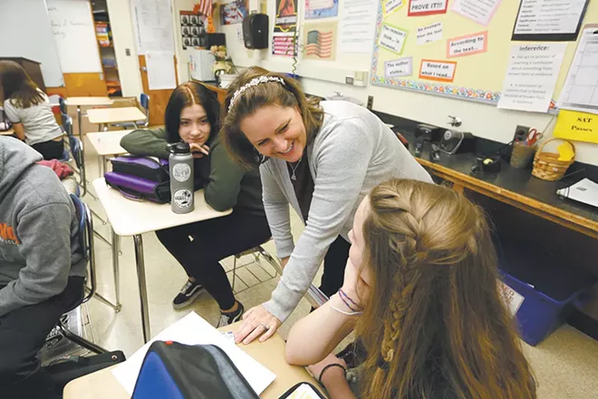 Eighth-grade teacher Cindy Schwartzenberger says all schools should ban phones during class time. - YOUNG KWAK