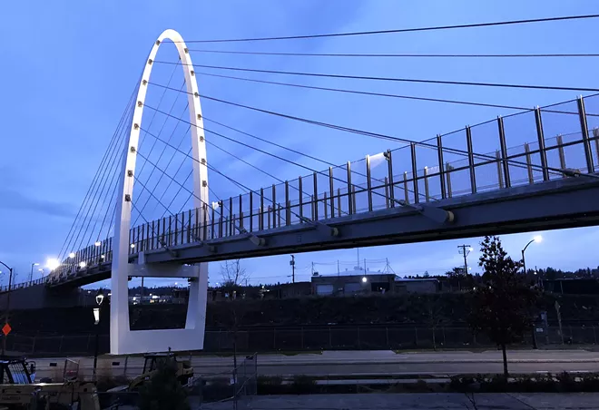 The University District Gateway Bridge opened Friday, Dec. 14 to pedestrians and cyclists, connecting the University District and East Sprague. - DEREK HARRISON PHOTO