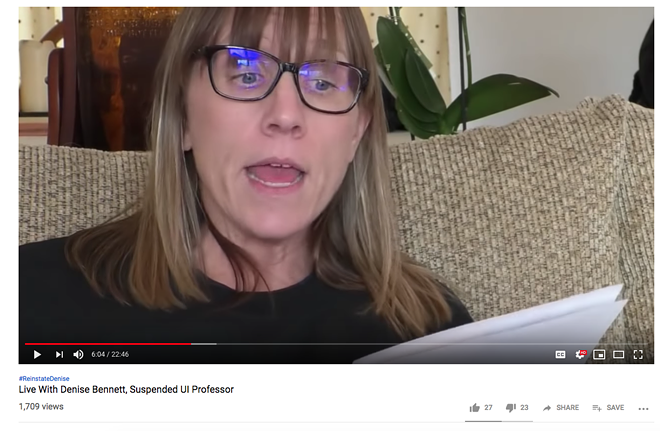 Denise Bennett reads aloud from a letter outlining the reasoning behind and terms for her paid administrative leave, in a Jan. 29, 2019 live video. - SCREENSHOT OF MLH FILMS LIVE YOUTUBE BROADCAST
