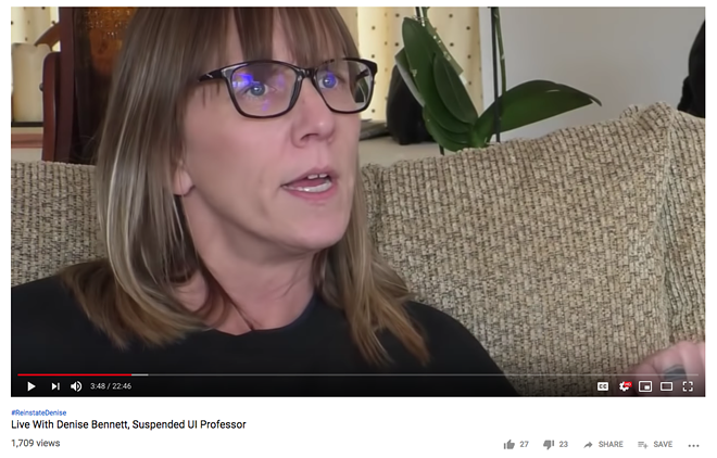 Denise Bennett reacts to a letter outlining the reasoning behind and terms for her paid administrative leave, in a Jan. 29, 2019 live video. - SCREENSHOT OF MLH FILMS LIVE YOUTUBE BROADCAST