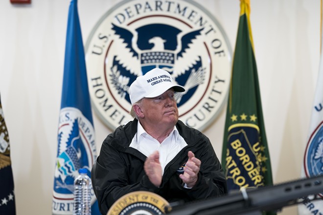 President Donald Trump receives a briefing about border security at the Rio Grande in McAllen, Texas, Jan. 10, 2019. Trump will ask Congress on March 11 for $8.6 billion in additional funding to build a wall along the United States border with Mexico. - DOUG MILLS/THE NEW YORK TIMES