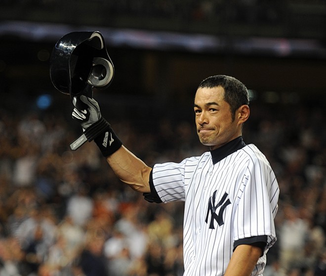 The New York Yankees' Ichiro Suzuki takes a curtain call after his second home run of the night, in New York, Aug. 19, 2012. Suzuki, the unique and pioneering superstar who amassed 4,367 hits in 28 professional baseball seasons across two continents, announced his retirement in Tokyo on March 21, 2019, concluding one of the most remarkable careers in the history of sports. - BARTON SILVERMAN/THE NEW YORK TIMES