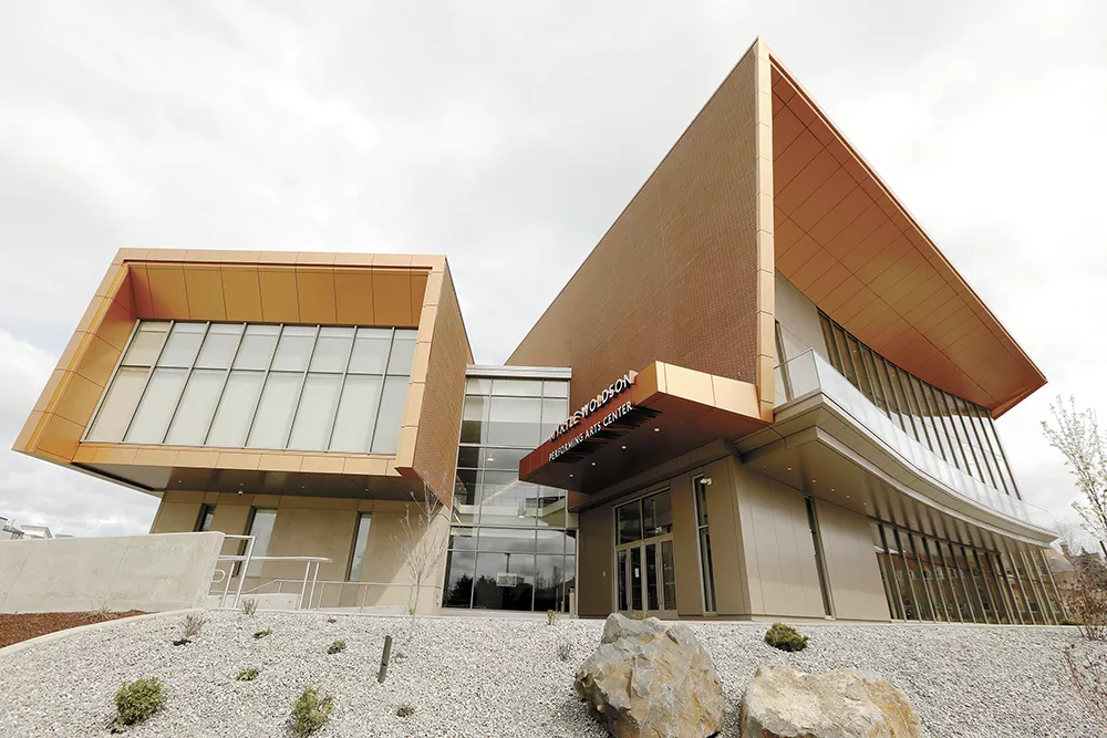 The modern exterior of the Mytle Woldson Performing Arts Center stands out on GU's campus. - YOUNG KWAK PHOTO