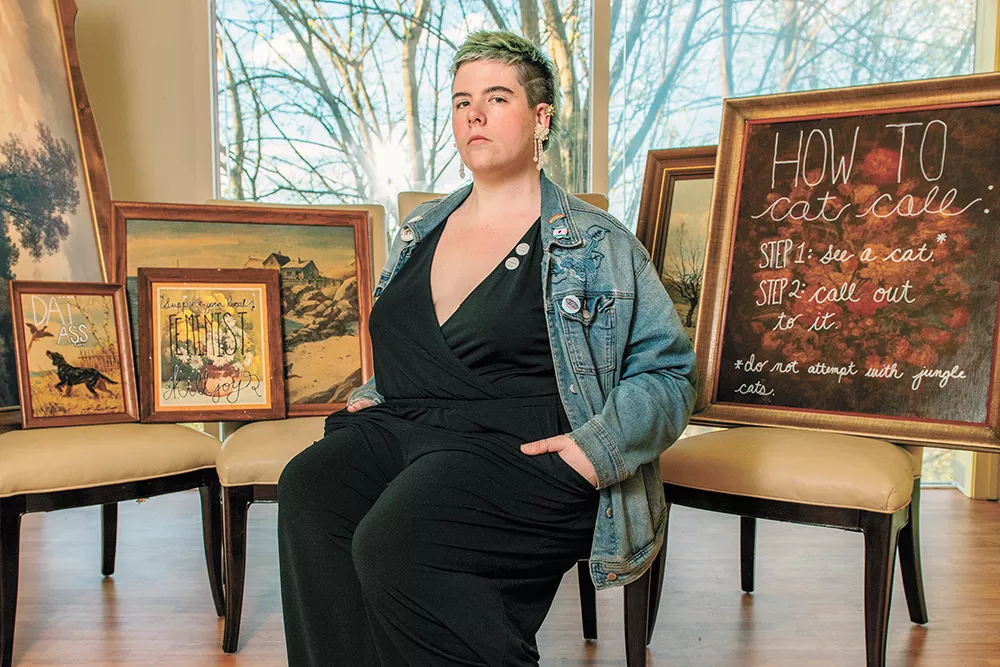 Renn Francis' work addresses societal expectations of women. The idea for her piece on the right came from a collaboration with Mara Baldwin. - ERICK DOXEY PHOTO