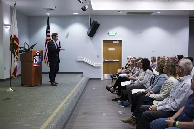 Rep. Mike Levin (D-Calif.) speaks at a town hall-style event in Carlsbad, Calif., April 24, 2019. Levin said that voters were sophisticated enough to consider the totality of the Trump presidency and Democratic challengers’ platforms. - JENNA SCHOENEFELD/THE NEW YORK TIMES