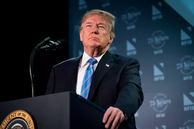 President Donald Trump at the National Federation of Independent Business anniversary celebration, where he spoke about immigration, at the Hyatt Regency in Washington, June 19, 2018. - DOUG MILLS/THE NEW YORK TIMES
