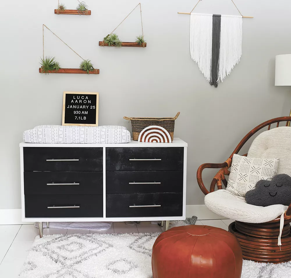 Danielle Loft transformed a secondhand dresser with new hardware and chalk paint, while air plant shelves in the nursery cost about $20. - DANIELLE LOFT PHOTO