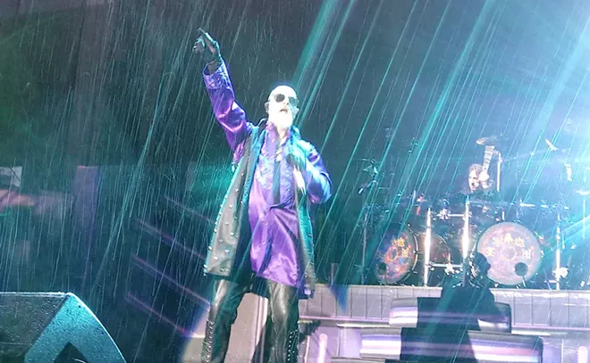 This metal don't rust — the skies opened just as Judas Priest hit the stage Wednesday night. - DAN NAILEN PHOTO