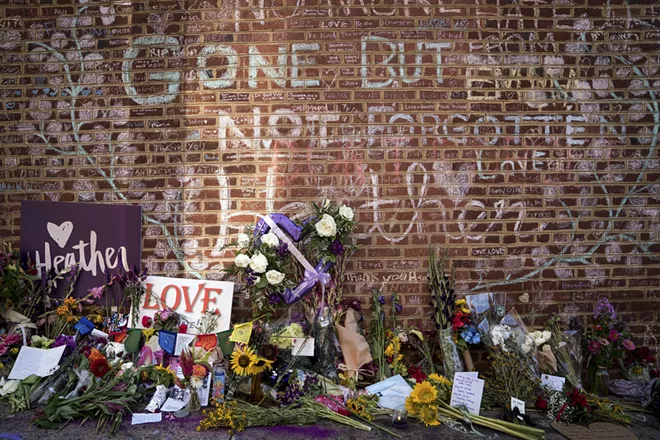 A memorial to Heather Heyer on Aug. 12, 2018, at the site where she was killed in 2017 during the “Unite the Right” rally in Charlottesville, Va. James Fields Jr., who killed Heyer when he steered his car into counterprotesters at the rally, was sentenced to life in federal prison on Friday, June 28, 2019. - ERIN SCHAFF/THE NEW YORK TIMES