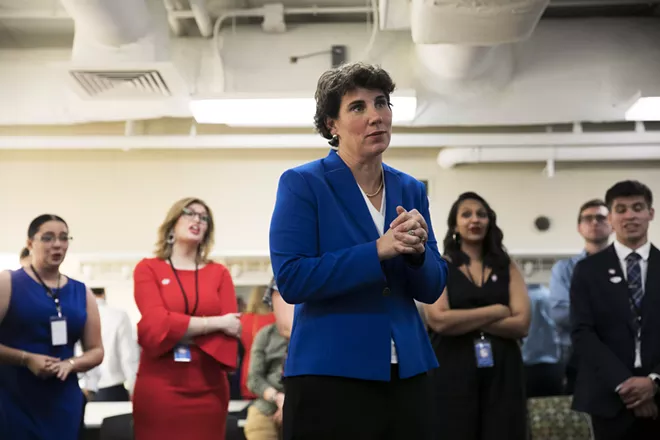 Amy McGrath thanks her staff after conceding her congressional race, in Richmond, Ky., on Tuesday, Nov. 6, 2018. McGrath, a retired Marine lieutenant colonel and combat pilot whose powerful story failed to capture her a House seat in 2018, announced on July 9, 2019, that she would seek to take on Sen. Mitch McConnell, the Republican majority leader, for his Kentucky Senate seat in 2020. - MADDIE MCGARVEY/THE NEW YORK TIMES