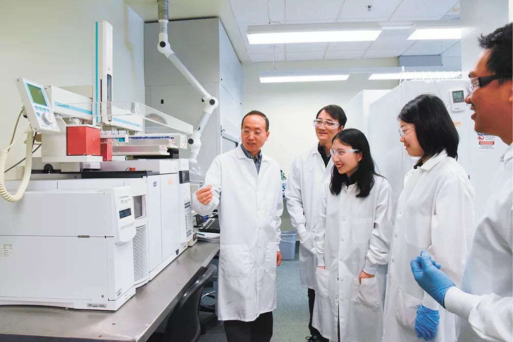 Researchers led by WSU associate professor Hanwu Lei figured out a good way to convert plastic waste into jet fuel. - WSU PHOTO