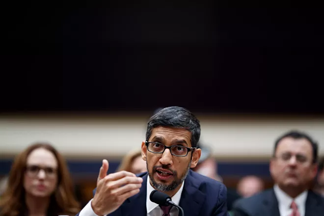 Sundar Pichai, Google’s chief executive, testifies before the House Judiciary Committee on Capitol Hill, in Washington, Dec. 11, 2018. In a letter sent to Pichai, a group of Democratic senators has demanded that the internet giant convert its more than 120,000 temporary and contract workers to full-time employees. - TING SHEN/THE NEW YORK TIMES