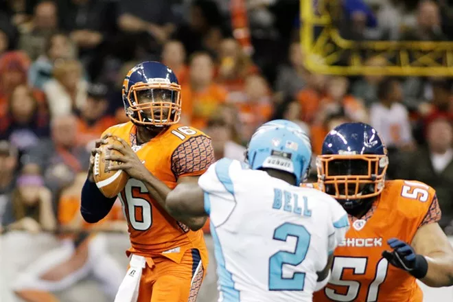 They're baaaack. This shot is from a Spokane Shock game back in 2015, but the team will be back on the field at Spokane Arena in March 2020. - YOUNG KWAK PHOTO
