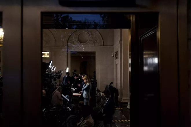 Reporters on Capitol Hill during an impeachment inquiry hearing in the House Intelligence Committee, in Washington, Nov. 20, 2019. The House Judiciary Committee is poised to retake the national stage this week to swiftly draft and debate articles of impeachment and almost certainly vote to make Donald Trump only the third president in history to be impeached. - ERIN SCHAFF/THE NEW YORK TIMES
