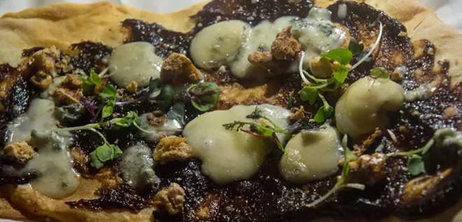 Armenian flatbread spread with fig jam, Brush Creek blue cheese from Deary, Idaho, and candied walnuts. - DANIEL WALTERS PHOTO