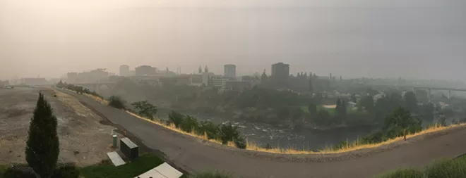Spokane, as seen from the Inlander offices on Monday, Aug. 20, 2018. Wildfires and smoke are among the concerns the Sustainability Action Subcommittee wants to ask Spokane residents about on its survey open through March 20. - SAMANTHA WOHLFEIL PHOTO