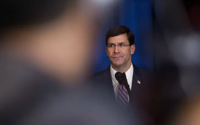 Secretary of Defense Mark Esper during a news conference at the Mar-a-Lago resort in Palm Beach, Fla., Dec. 29, 2019. Esper said on Thursday, March 12, 2020, that Iranian-backed militias were behind an attack on a joint U.S.-Iraqi base that killed two American service members and a soldier from Britain. “Let me be clear: The United States will not tolerate attacks against our people, our interests or our allies,” Esper said. - ERIC THAYER/THE NEW YORK TIMES