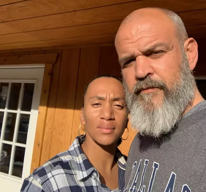 Ian Pickett and his wife, Khalia. Pickett cut his beard for work down in California, but says "I'm slowly trying to get my freedom back." - PHOTO COURTESY OF IAN PICKETT