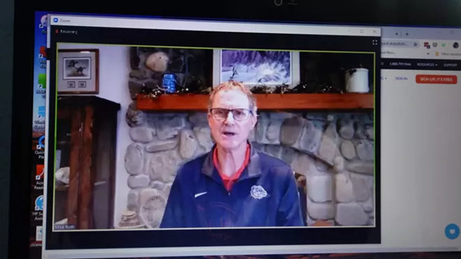 Gonzaga Athletic Director Mike Roth, coming through one reporter's laptop screen Wednesday morning. - DAN NAILEN PHOTO