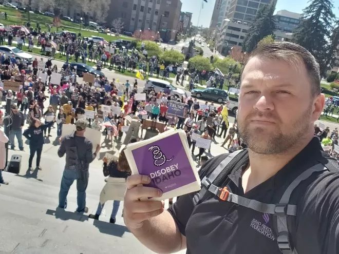 Idaho Freedom Foundation communications director Dustin Hurst at a Disobey Idaho protest. - DUSTIN HURST PHOTO