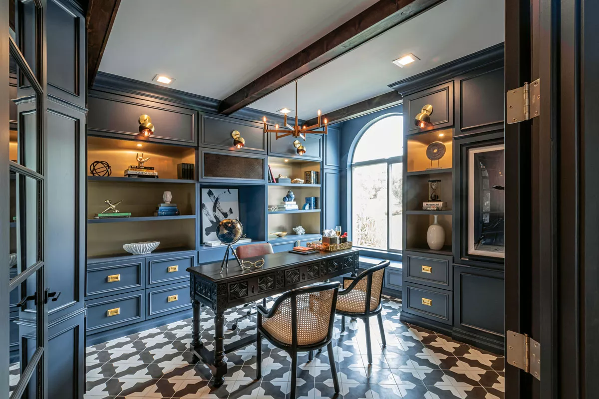 Design for the PPL's Erin Haskell Gourde redesigned this standard-issue home office for a client who wanted a dramatic Old World feel. - PHOTO COURTESY OF DESIGN FOR THE PPL