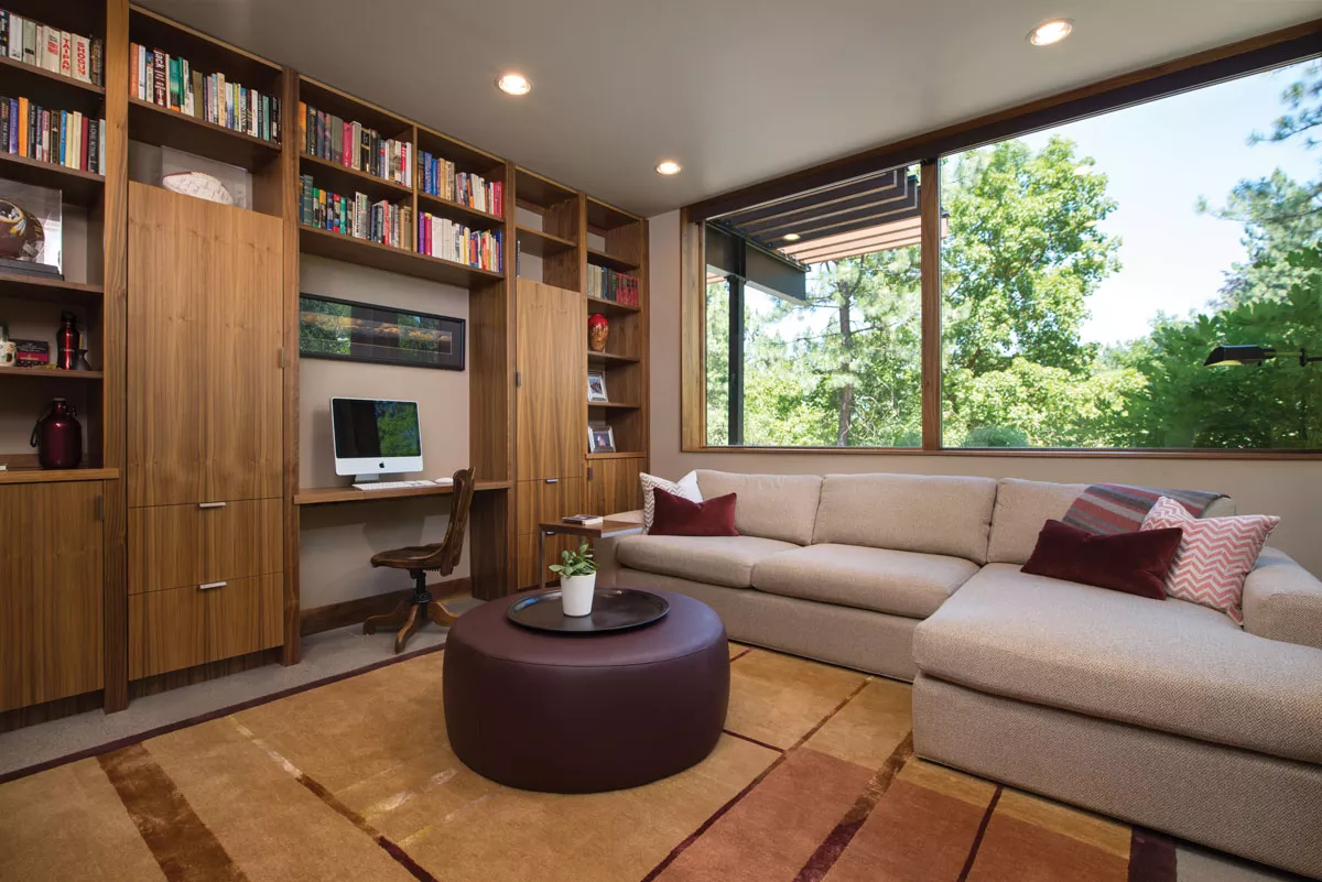 A desk area can be seamlessly combined with comfortable seating and media, allowing the room to offer multiple uses. - PHOTO COURTESY OF DESIGN FOR THE PPL