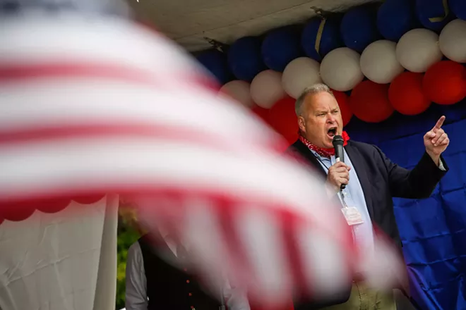 Washington Rep. Jim Walsh, R-Aberdeen, speaks at the March for our Rights 3 in Olympia in June. - JASON REDMOND / HCN