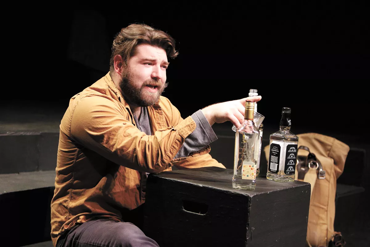 Robert Tombari (the Poet) runs through lines in An Iliad at Stage Left Theater. - YOUNG KWAK PHOTO