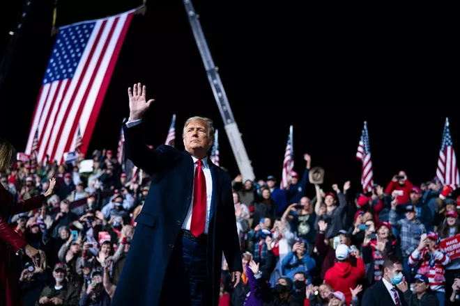 President Donald Trump at a campaign event on behalf of Georgia's then Republican senators, Kelly Loeffler and David Perdue, at an airport in Valdosta, Ga., Dec. 5, 2020. Trump and the Republican Party raised $255.4 million in the eight-plus weeks following the Nov. 3 election, new federal filings show, as he sought to undermine and overturn the results with unfounded accusations of fraud. - DOUG MILLS/THE NEW YORK TIMES