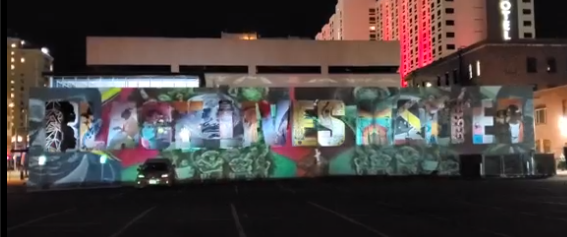 Artwork will be projected onto the Black Lives Matter mural via digital projection Monday night, as in this still from a video - COURTESY OF TERRAIN