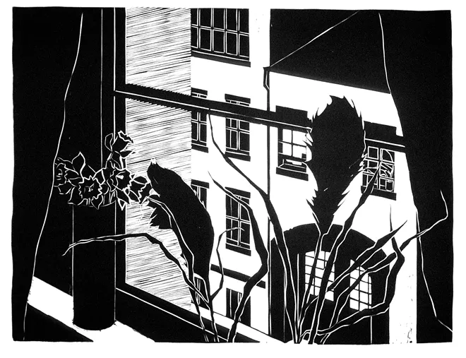 Emily Trueblood's Barrow Street, 1975 can be viewed at Staying Home: Interior Views from the Collection of the Jundt Art Museum