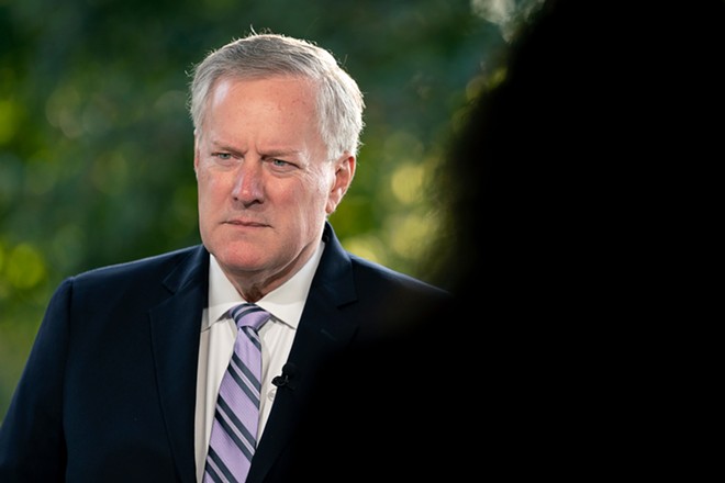 Mark Meadows, then the White House chief of staff under President Donald Trump, speaks during a television interview outside the White House in Washington on Sept. 22, 2020. Meadows has turned over documents and agreed to be deposed by the House committee investigating the Jan. 6 attack on the Capitol, the panel said on Tuesday, Nov. 30, 2021. - STEFANI REYNOLDS/THE NEW YORK TIMES