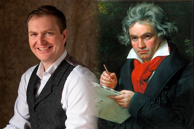 Music Director James Lowe (left) and composer Ludwig van Beethoven
