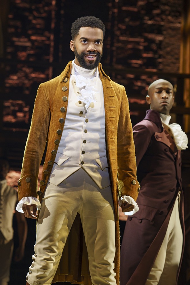 FROM LEFT: Julius Thomas III's Hamilton takes center stage, but Donald Webber, Jr. as Burr steals the show. - JOAN MARCUS PHOTO