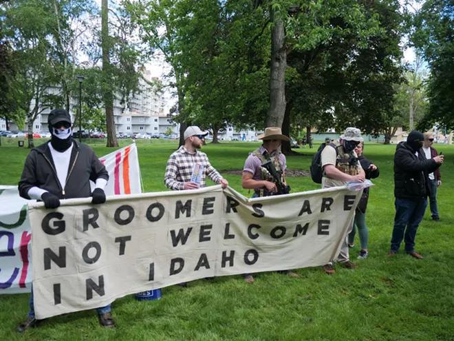 Anti-"groomer" signs brandished at Pride in the Park - DAVID NEIWERT PHOTO