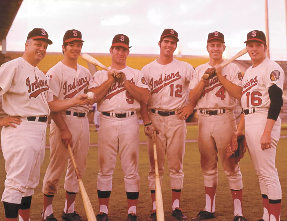 The Spokane Indians of the 1970s (from left): Manager Tommy Lasorda, Bobby Valentine, Steve Garvey, Bill Buckner, Tommy Hutton and Bob O'Brien.