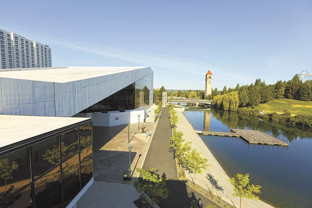 The angular Spokane Opera House (1974; now the INB Performing Arts Center) was designed by the firm Walker McGough as part of Expo '74's Washington State Pavilion.
