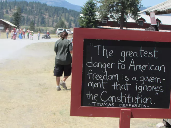 A spurious Thomas Jefferson quote at Marble Country's 21st Annual God and Country Celebration on July 4th. - DANIEL WALTERS PHOTO