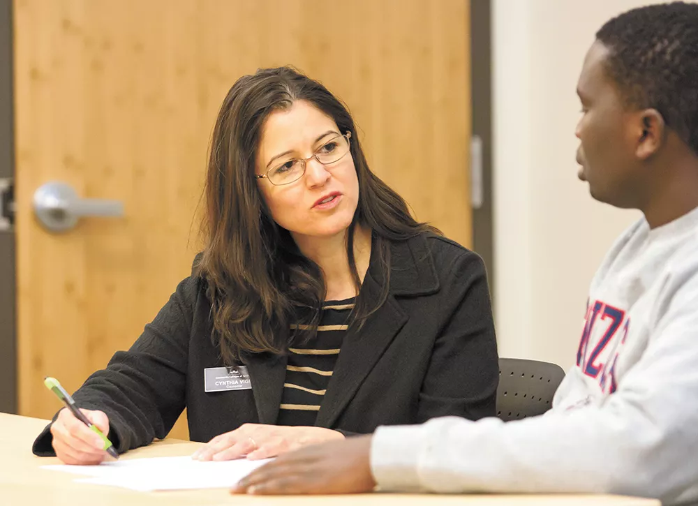 Counselor Cynthia Vigil assists, in her busiest months, more than 375 students at Spokane Falls Community College. - JEFF FERGUSON