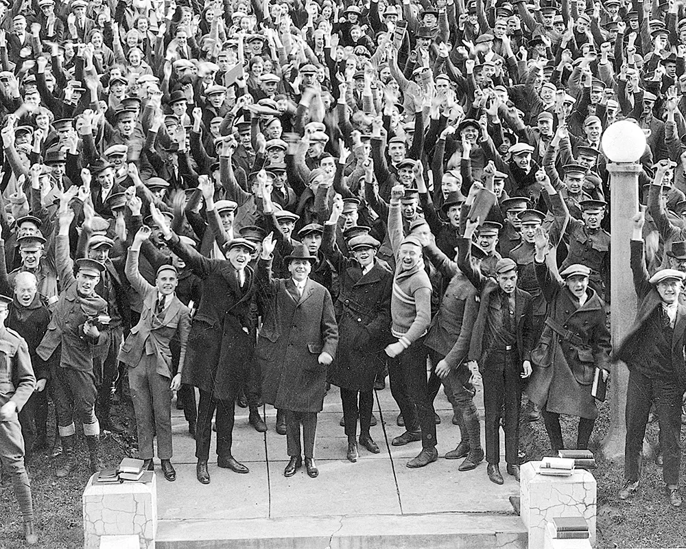 President Ernest Holland (center, in the fedora) celebrates with the Washington State College graduating class of 1922. - WSU ARCHIVE PHOTO