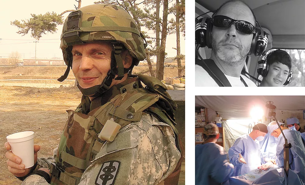 John Marshall was an officer and surgeon in the military, pictured here in Afghanistan and Kauai, Hawaii (top right).