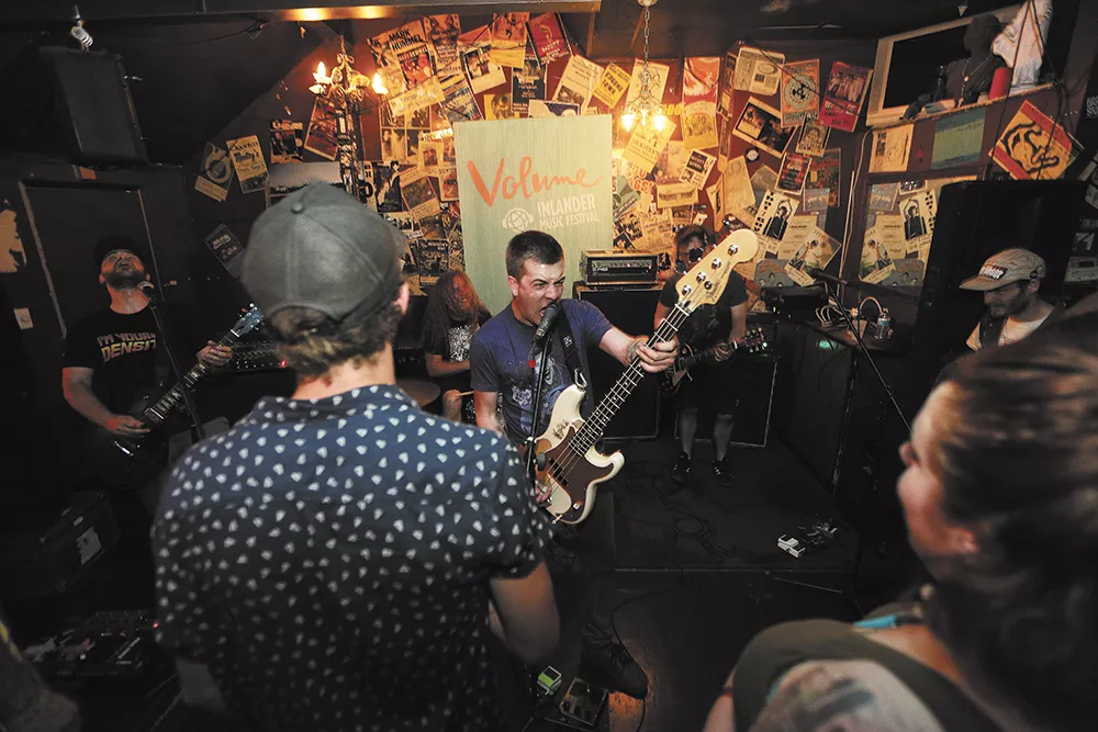 The Grenades perform at Mootsy’s (facing page) and Pérenne plays the Bartlett during Volume, the Inlander’s music festival. - YOUNG KWAK AND ERICK DOXEY