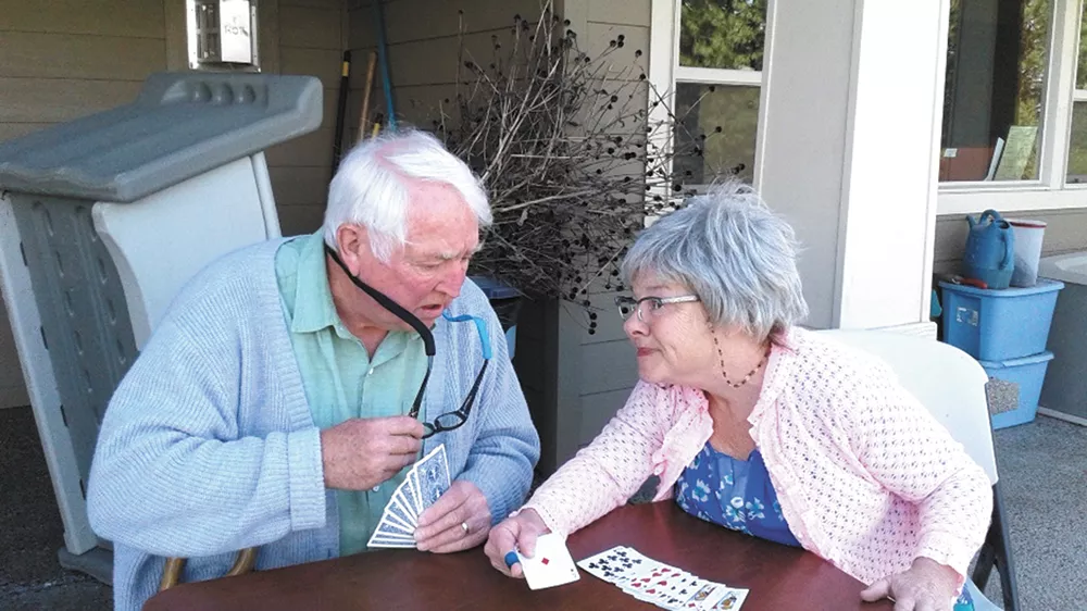 Ed Bryan (left) as Weller and Kathie Doyle-Lipe as Fonsia in the Civic's production of The Gin Game.