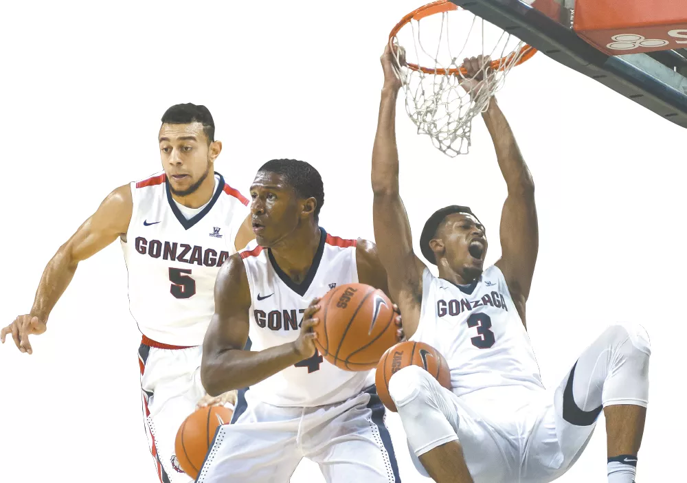Nigel Williams-Goss (left), Jordan Mathews (center) and Johnathan Williams are all making big waves in their first season at Gonzaga. - AUSTIN ILG PHOTOS