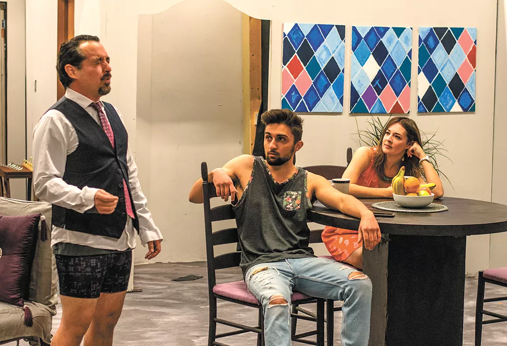 FROM LEFT: Joe Mazzie, Jared Johnson - and Aubrey Davis star in Stage Left’s - production of Disgraced