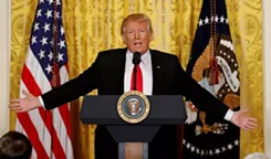 Trump trotted out his favorite talking points at Thursday's conference, and said his team is running like a "fine-tuned machine." - KEVIN LAMARQUE/REUTERS