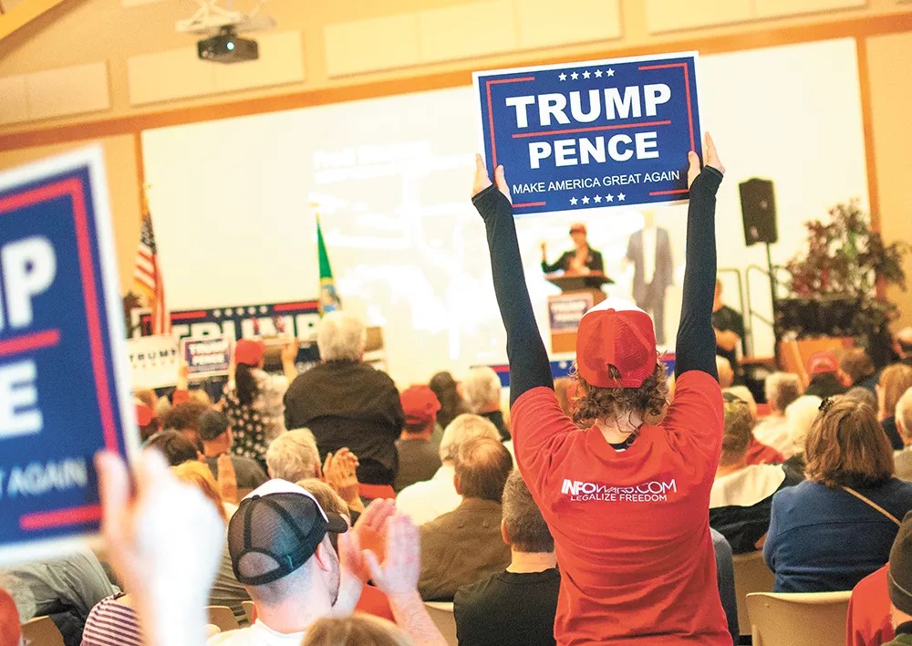 Supporters of President Donald Trump gathered across the country — including in Spokane Valley — to celebrate his agenda. - DANIEL WALTERS